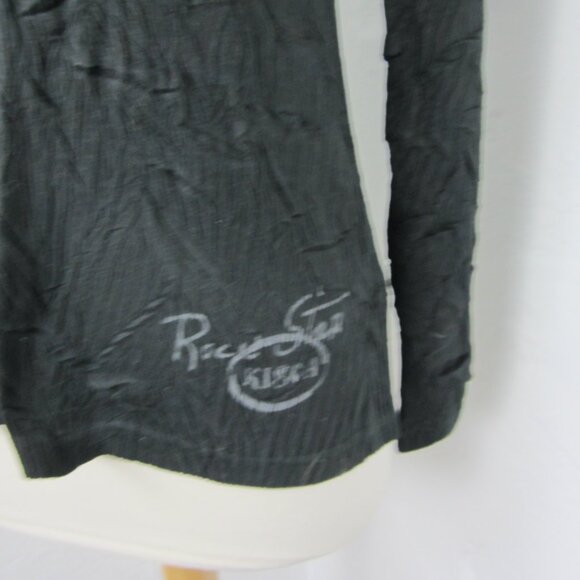 Kisca by Komarov Top Women's Size M Black Graphic Crown Patchwork Crinkled - Picture 4 of 6